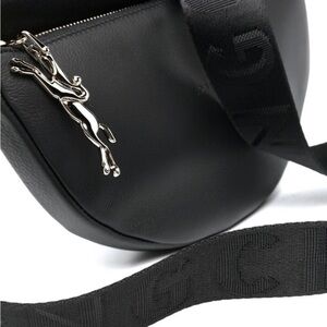 Longchamp Smile Black Leather Crossbody Bag with Silver Chain